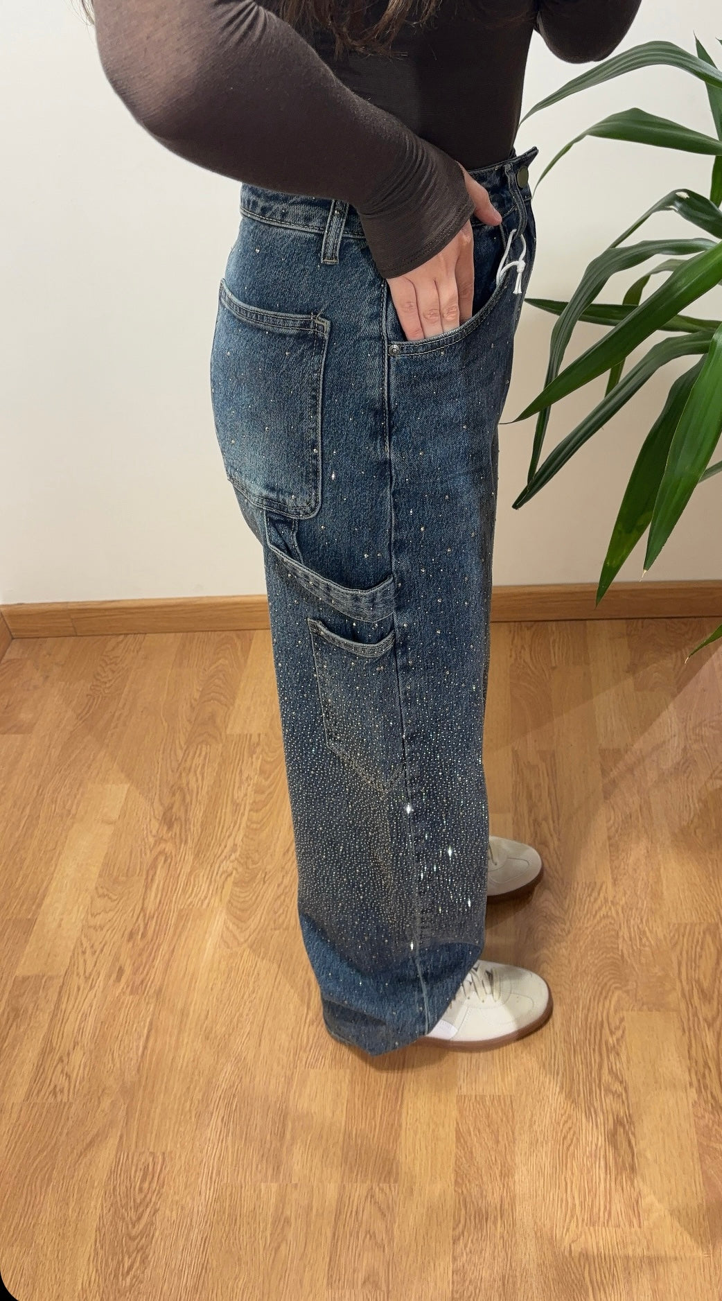 Jeans baggy brillantinati