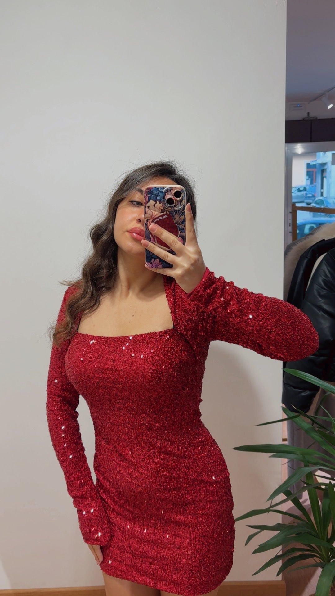 Abito paillettes rosso