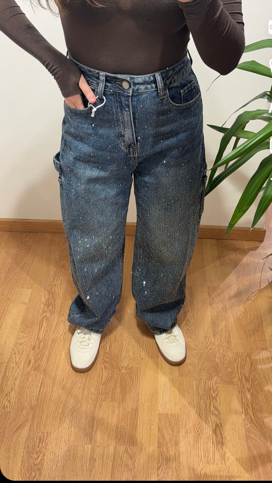 Jeans baggy brillantinati